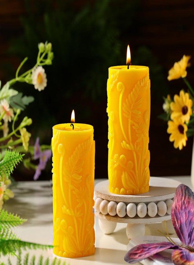 Conelist 2 Pcs Floral Beeswax Pillar Candles,4.6x2.1 Inch, Long Burning, Flower Candle 100 Percent Natural Beeswax Candles for Wedding Gift Relax Home Decor - Image 1